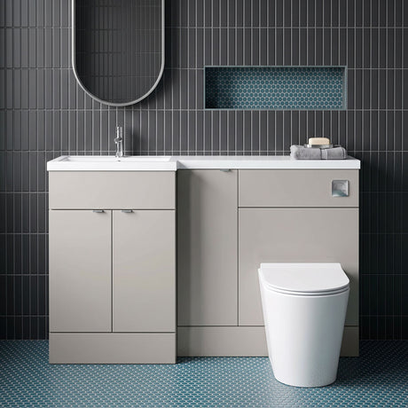 [BFDY3213] Alrewas Contemporary 2 Door Left-Hand Floor Standing Combination Unit with Basin, Pebble Grey, 1500mm - Silo