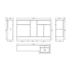 [BFDY3214] Alrewas Contemporary 2 Door Right-Hand Floor Standing Combination Unit with Basin, Pebble Grey, 1500mm - Technical Drawing