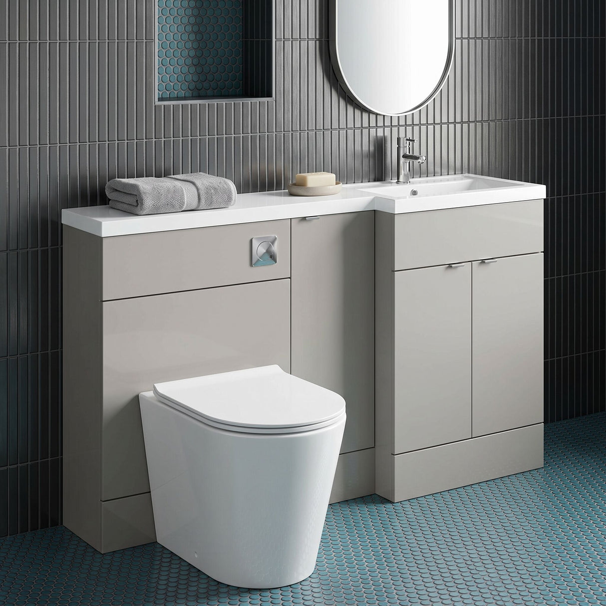 [BFDY3214] Alrewas Contemporary 2 Door Right-Hand Floor Standing Combination Unit with Basin, Pebble Grey, 1500mm - Lifestyle 1