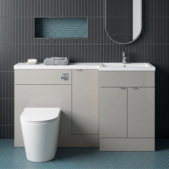 [BFDY3214] Alrewas Contemporary 2 Door Right-Hand Floor Standing Combination Unit with Basin, Pebble Grey, 1500mm - Silo