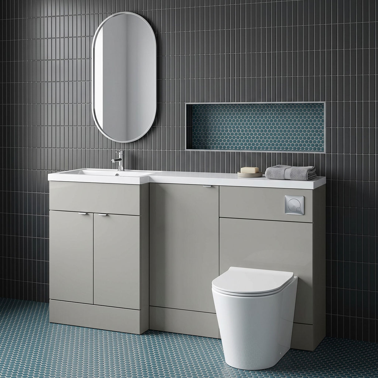 [BFDY3215] Alrewas Contemporary 2 Door Left-Hand Floor Standing Combination Unit with Basin, Pebble Grey, 1500mm - Lifestyle 1