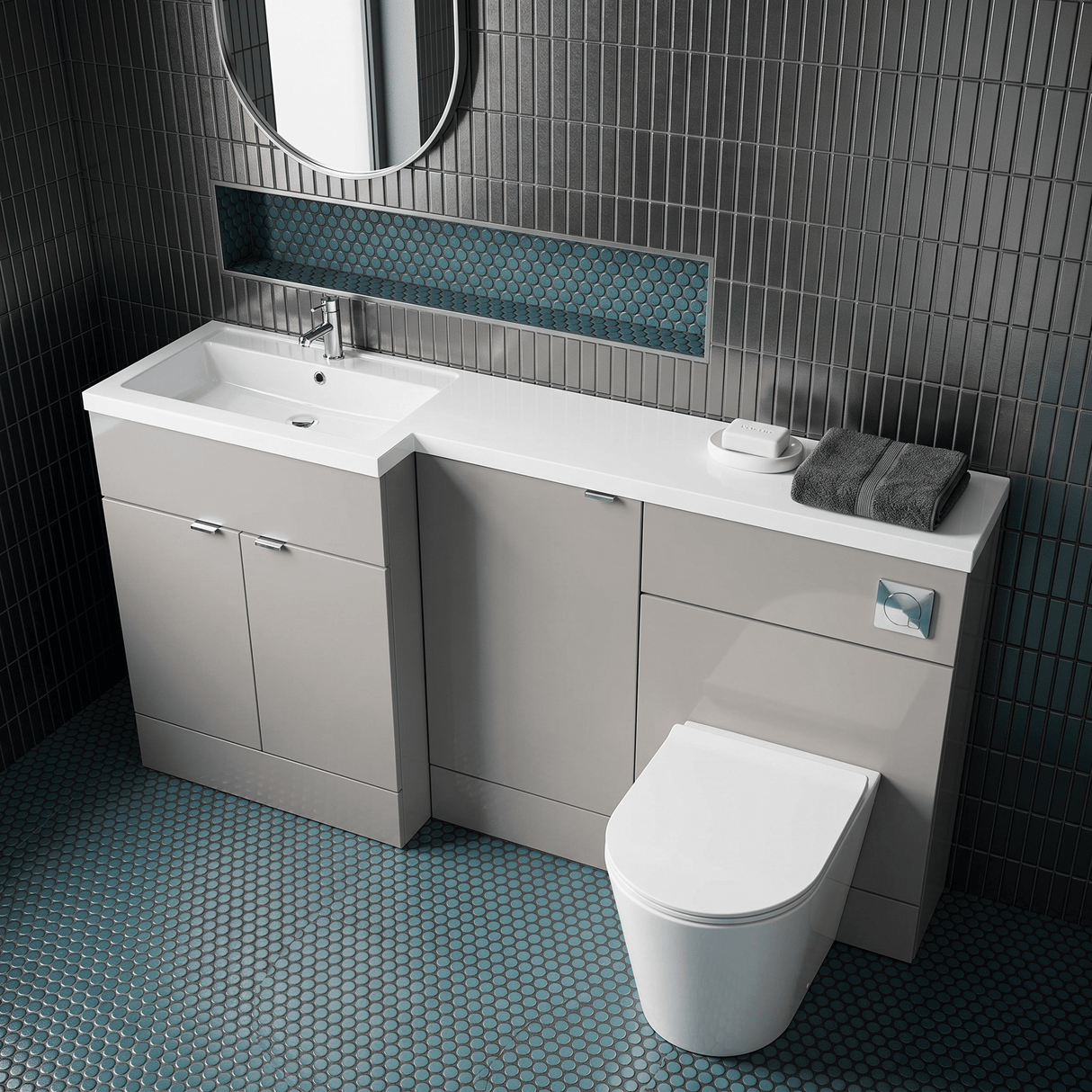 [BFDY3215] Alrewas Contemporary 2 Door Left-Hand Floor Standing Combination Unit with Basin, Pebble Grey, 1500mm - Lifestyle 2