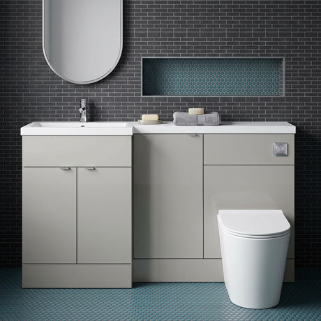 [BFDY3215] Alrewas Contemporary 2 Door Left-Hand Floor Standing Combination Unit with Basin, Pebble Grey, 1500mm - Silo
