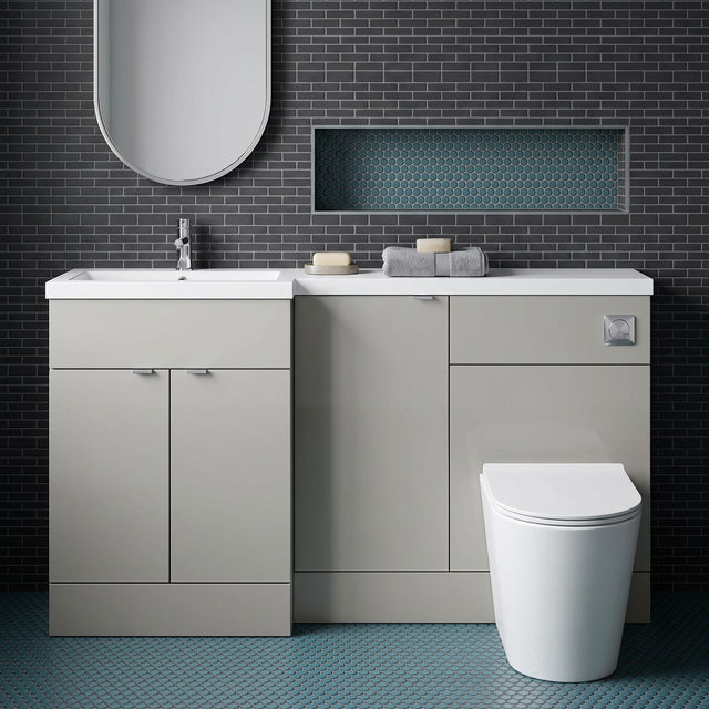 [BFDY3215] Alrewas Contemporary 2 Door Left-Hand Floor Standing Combination Unit with Basin, Pebble Grey, 1500mm - Silo