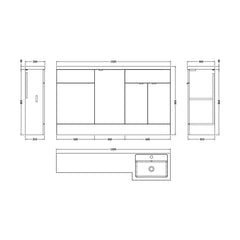 [BFDY3216] Alrewas Contemporary 2 Door Right-Hand Floor Standing Combination Unit with Basin, Pebble Grey, 1500mm - Technical Drawing