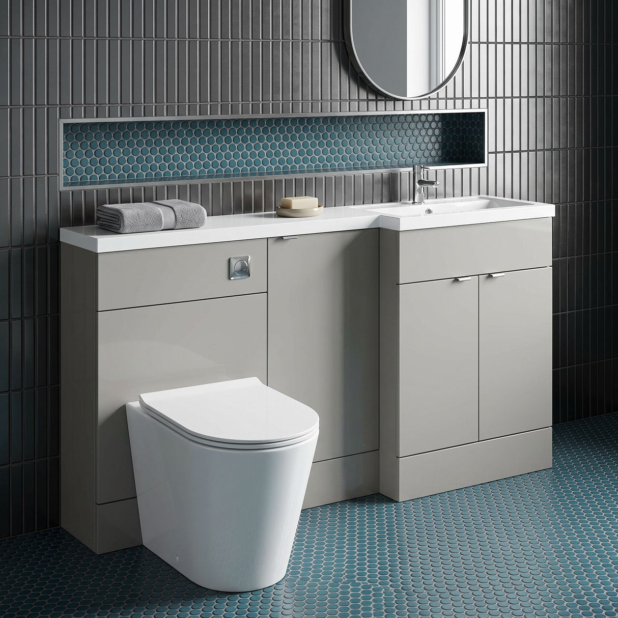 [BFDY3216] Alrewas Contemporary 2 Door Right-Hand Floor Standing Combination Unit with Basin, Pebble Grey, 1500mm - Lifestyle 1