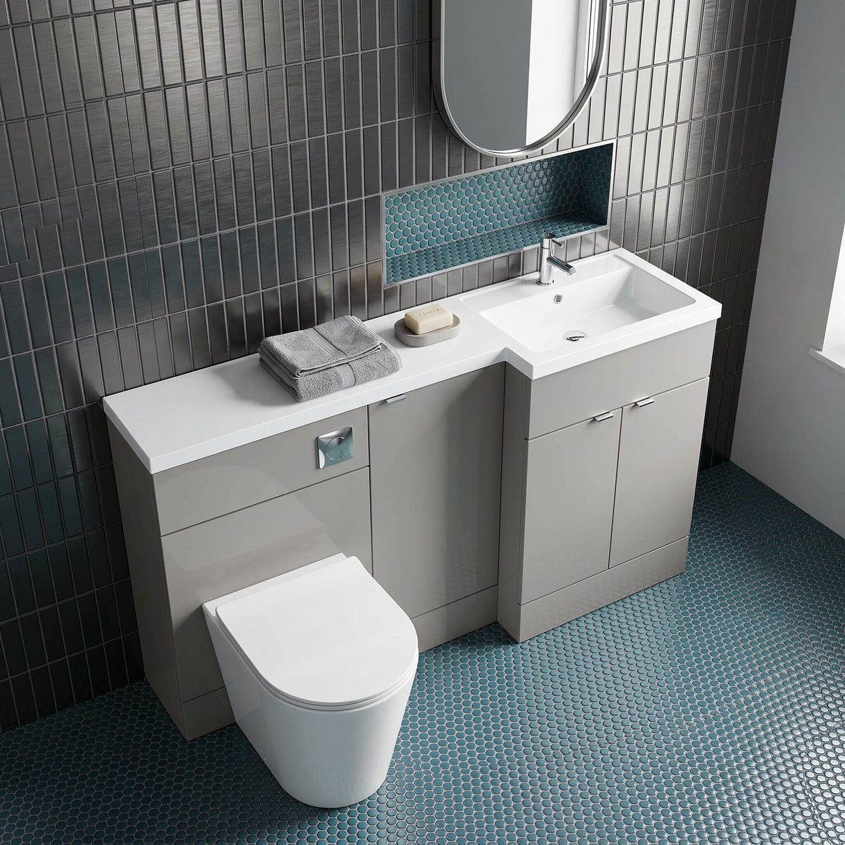 [BFDY3216] Alrewas Contemporary 2 Door Right-Hand Floor Standing Combination Unit with Basin, Pebble Grey, 1500mm - Lifestyle 2