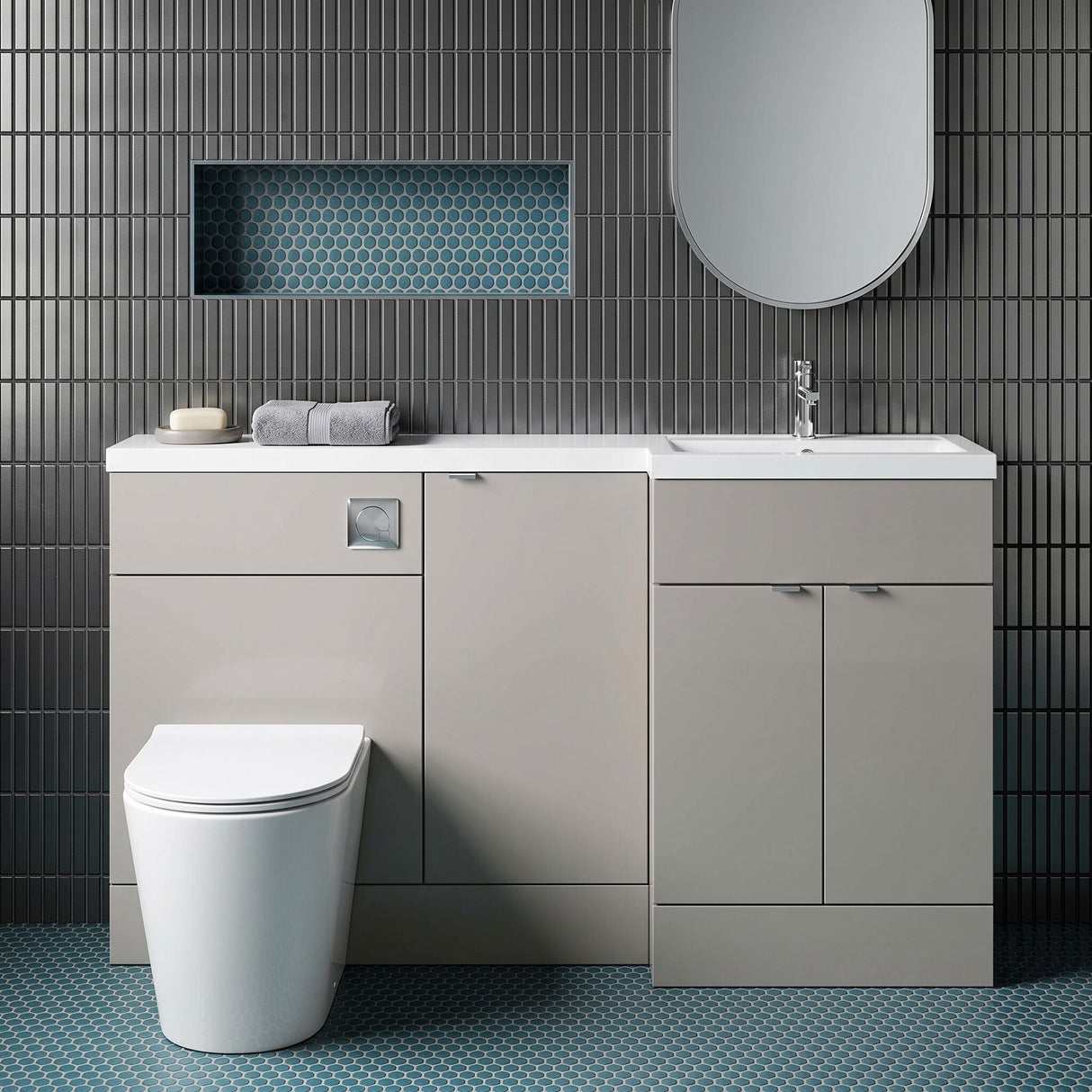 [BFDY3216] Alrewas Contemporary 2 Door Right-Hand Floor Standing Combination Unit with Basin, Pebble Grey, 1500mm - Silo