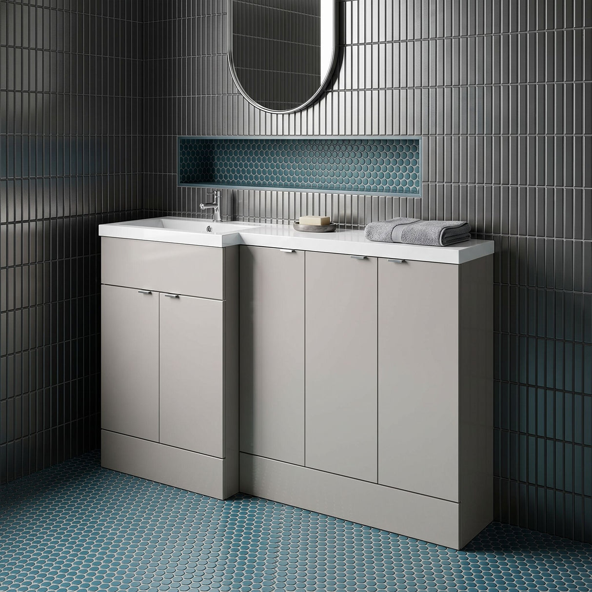 [BFDY3217] Alrewas Contemporary 2 Door Left-Hand Floor Standing Combination Unit with Basin, Pebble Grey, 1500mm - Lifestyle 1
