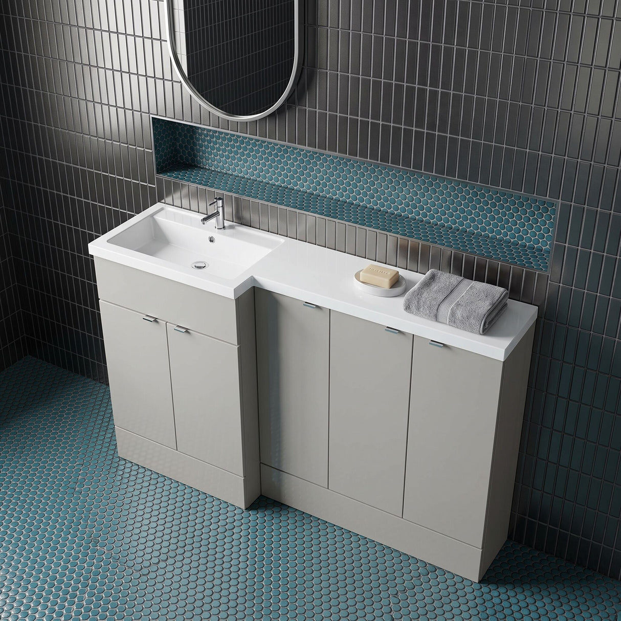 [BFDY3217] Alrewas Contemporary 2 Door Left-Hand Floor Standing Combination Unit with Basin, Pebble Grey, 1500mm - Lifestyle 2