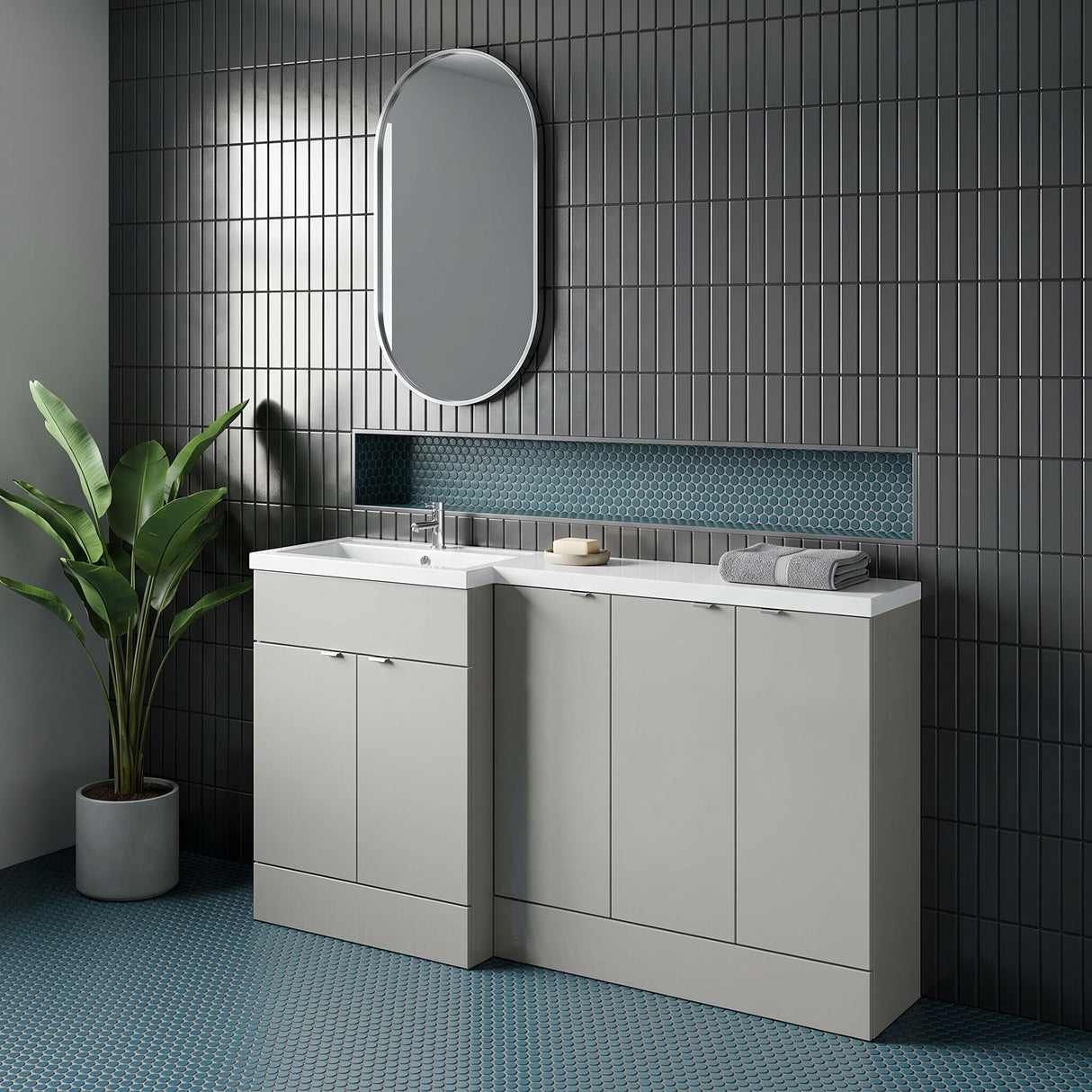 [BFDY3217] Alrewas Contemporary 2 Door Left-Hand Floor Standing Combination Unit with Basin, Pebble Grey, 1500mm - Lifestyle 3