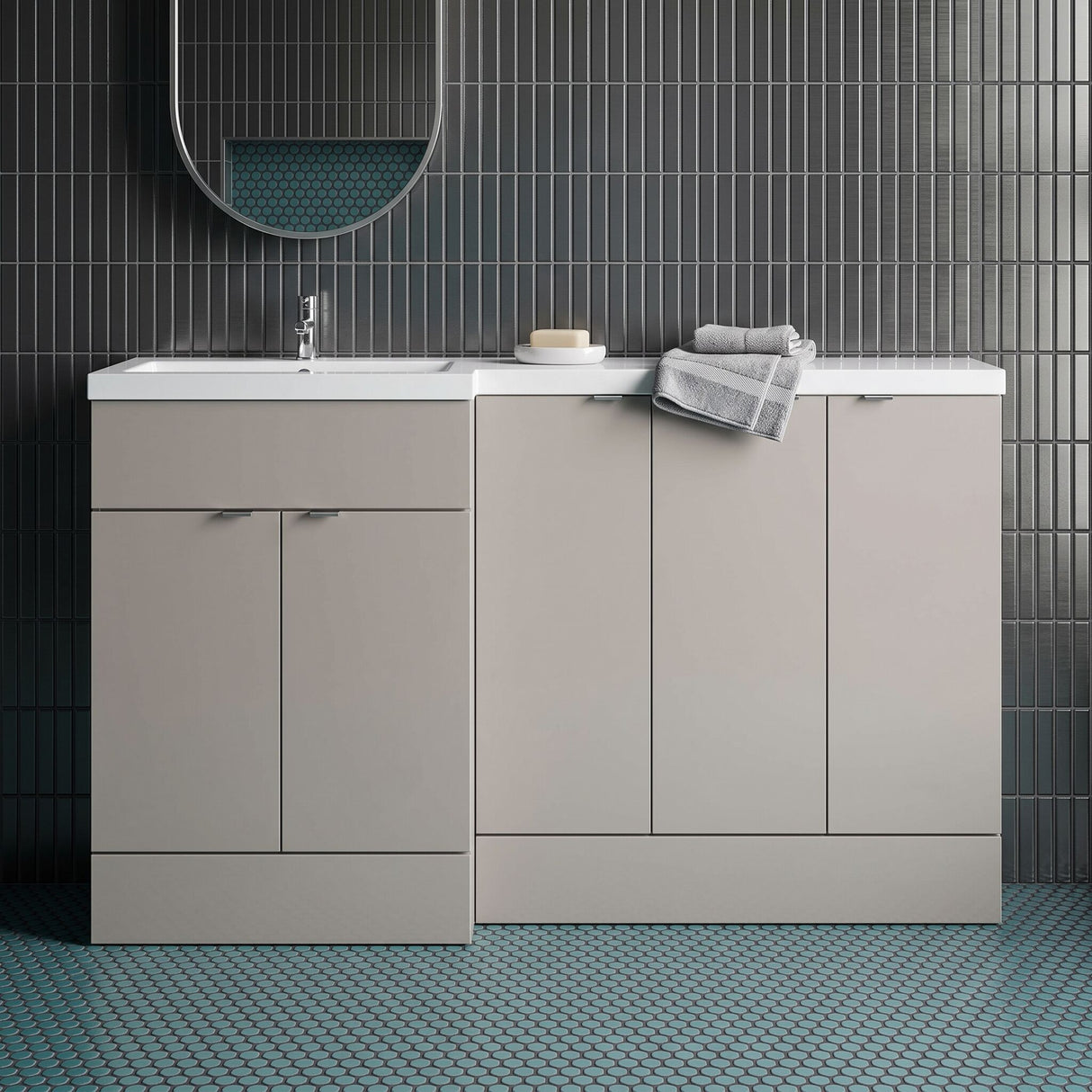 [BFDY3217] Alrewas Contemporary 2 Door Left-Hand Floor Standing Combination Unit with Basin, Pebble Grey, 1500mm - Silo