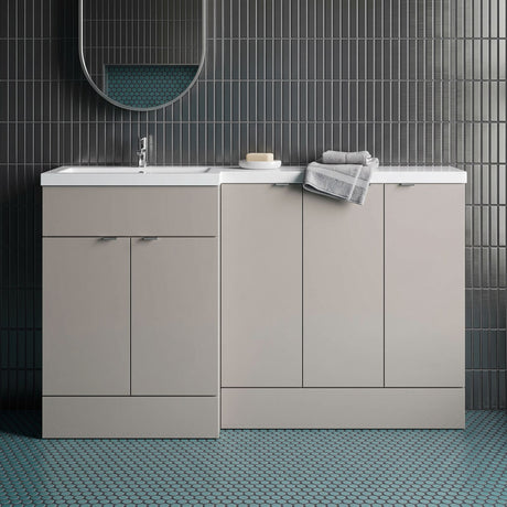 [BFDY3217] Alrewas Contemporary 2 Door Left-Hand Floor Standing Combination Unit with Basin, Pebble Grey, 1500mm - Silo