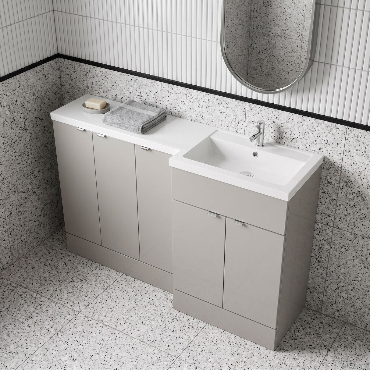 [BFDY3218] Alrewas Contemporary 2 Door Right-Hand Floor Standing Combination Unit with Basin, Pebble Grey, 1500mm - Lifestyle 2