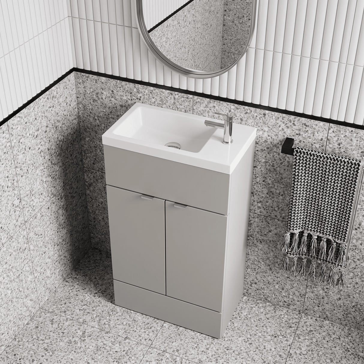 [BFDY3222] Alrewas Contemporary 2 Door Floor Standing Compact Vanity Unit with Basin, Pebble Grey, 500mm - Lifestyle 2