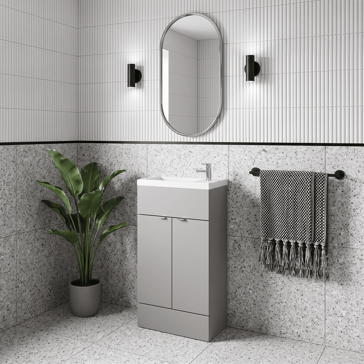 [BFDY3222] Alrewas Contemporary 2 Door Floor Standing Compact Vanity Unit with Basin, Pebble Grey, 500mm - Lifestyle 3