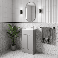 [BFDY3222] Alrewas Contemporary 2 Door Floor Standing Compact Vanity Unit with Basin, Pebble Grey, 500mm - Lifestyle 3