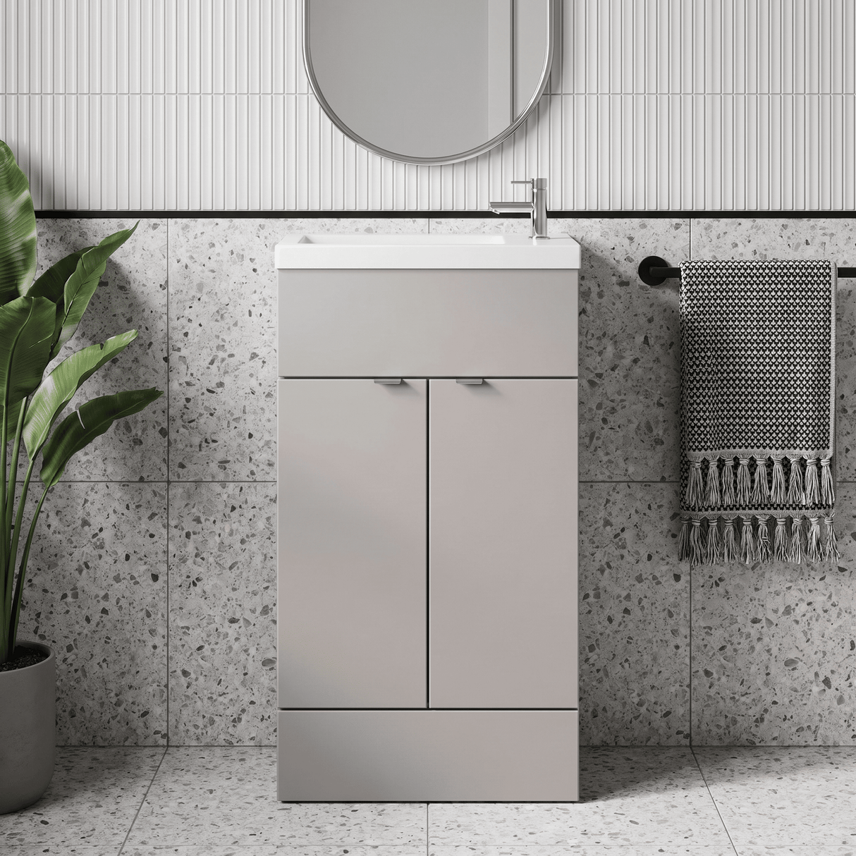 [BFDY3222] Alrewas Contemporary 2 Door Floor Standing Compact Vanity Unit with Basin, Pebble Grey, 500mm - Silo