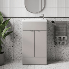 [BFDY3222] Alrewas Contemporary 2 Door Floor Standing Compact Vanity Unit with Basin, Pebble Grey, 500mm - Silo