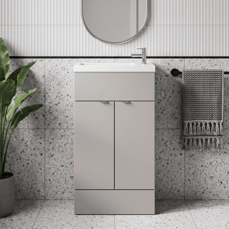 [BFDY3222] Alrewas Contemporary 2 Door Floor Standing Compact Vanity Unit with Basin, Pebble Grey, 500mm - Silo