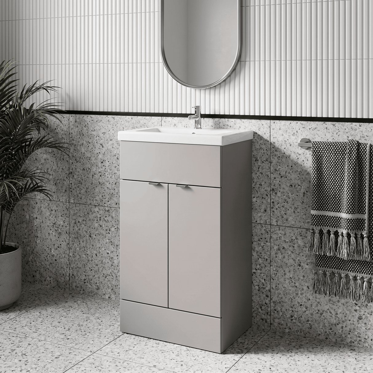 [BFDY3224A] Alrewas Contemporary 2 Door Floor Standing Vanity Unit with Basin, 500mm, Choice of Colour