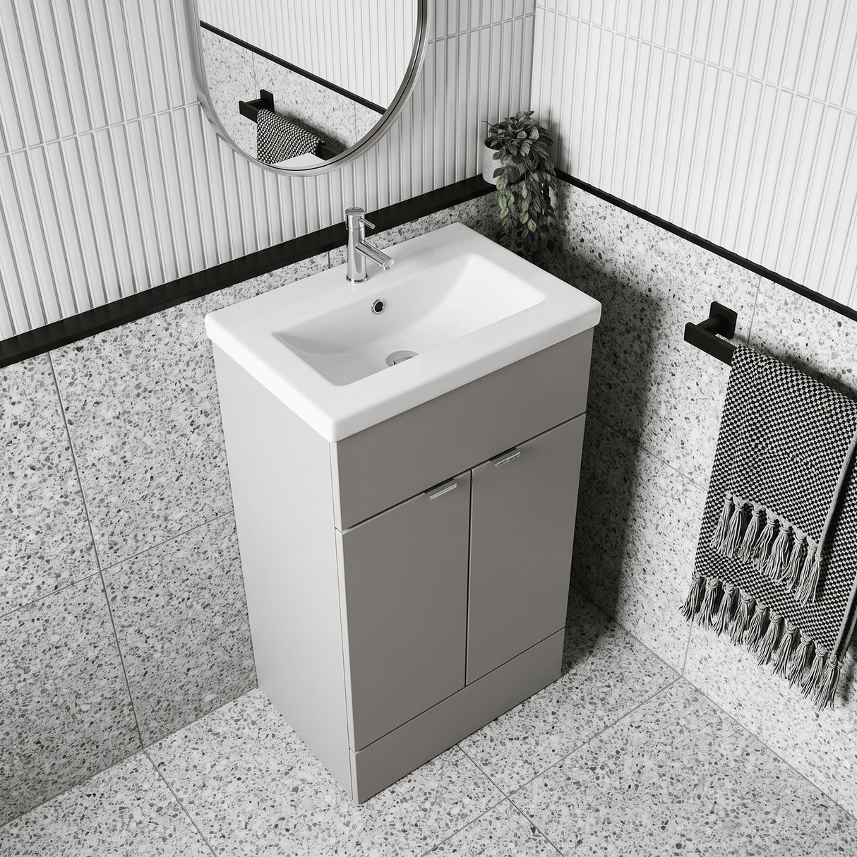 [BFDY3224A] Alrewas Contemporary 2 Door Floor Standing Vanity Unit with Basin, 500mm, Choice of Colour