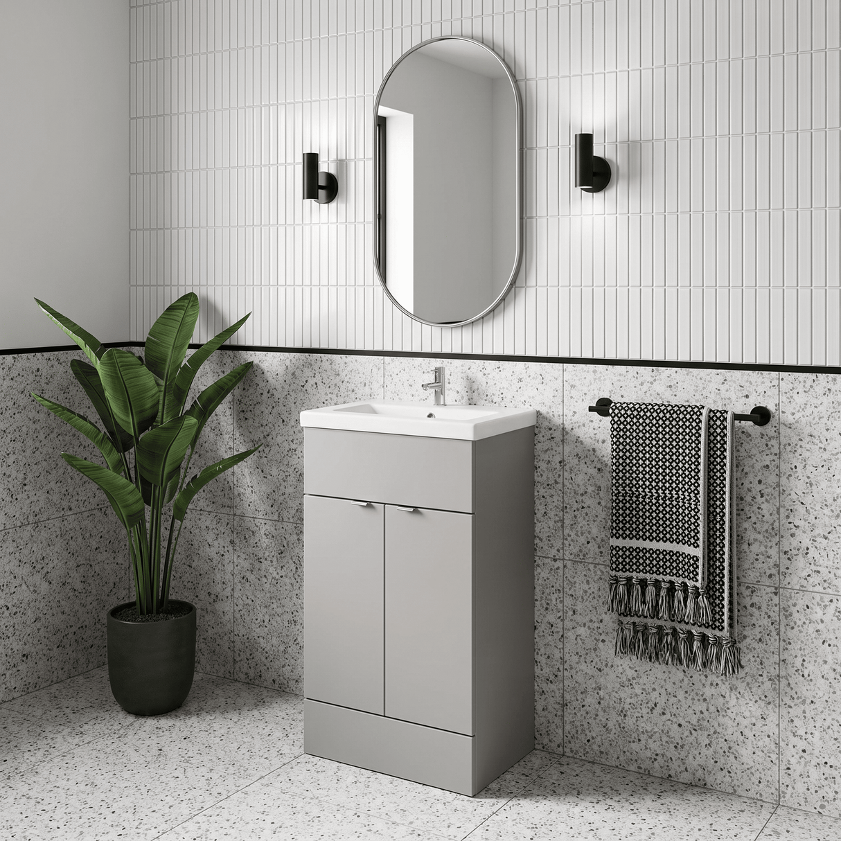 [BFDY3224A] Alrewas Contemporary 2 Door Floor Standing Vanity Unit with Basin, 500mm, Choice of Colour