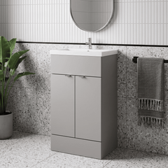 [BFDY3224] Alrewas Contemporary 2 Door Floor Standing Vanity Unit with Basin, Pebble Grey, 500mm - Lifestyle 1
