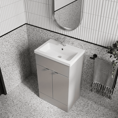 [BFDY3224] Alrewas Contemporary 2 Door Floor Standing Vanity Unit with Basin, Pebble Grey, 500mm - Lifestyle 2