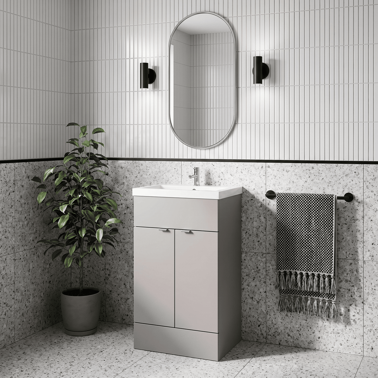 [BFDY3224] Alrewas Contemporary 2 Door Floor Standing Vanity Unit with Basin, Pebble Grey, 500mm - Lifestyle 3