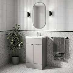 [BFDY3224] Alrewas Contemporary 2 Door Floor Standing Vanity Unit with Basin, Pebble Grey, 500mm - Lifestyle 3