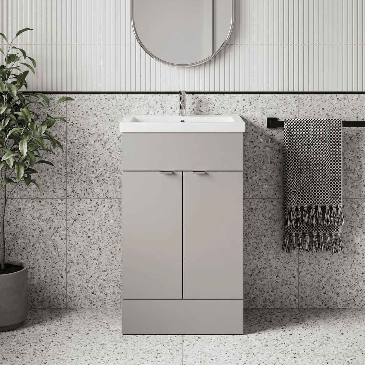 [BFDY3224] Alrewas Contemporary 2 Door Floor Standing Vanity Unit with Basin, Pebble Grey, 500mm - Silo