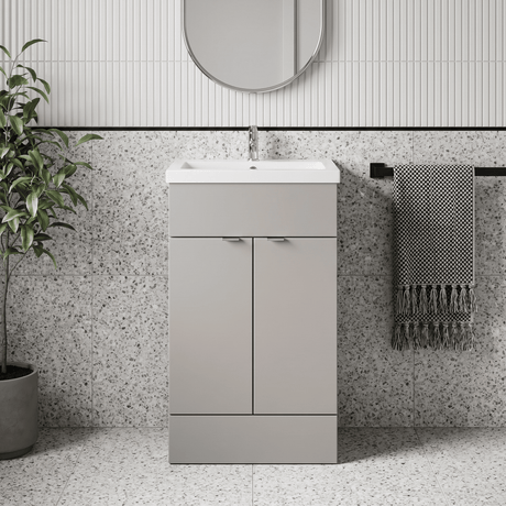 [BFDY3224] Alrewas Contemporary 2 Door Floor Standing Vanity Unit with Basin, Pebble Grey, 500mm - Silo
