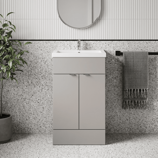[BFDY3224] Alrewas Contemporary 2 Door Floor Standing Vanity Unit with Basin, Pebble Grey, 500mm - Silo