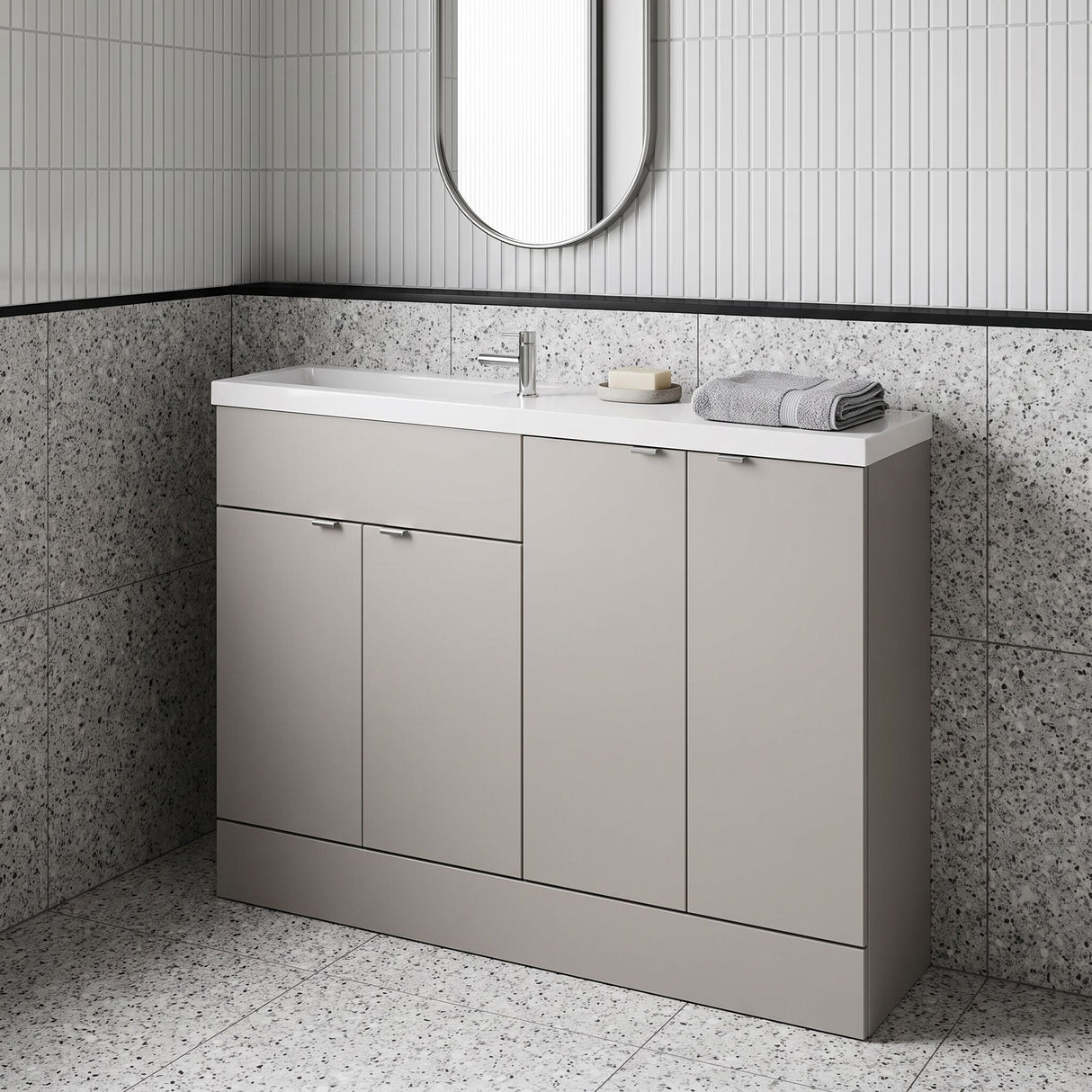 [BFDY3225] Alrewas Contemporary 2 Door Floor Standing Compact Combination Unit with Basin, Pebble Grey, 1200mm - Lifestyle 1