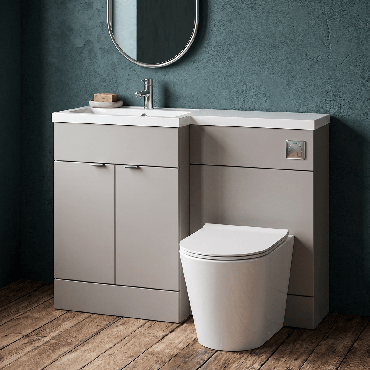 [BFDY3226] Alrewas Contemporary 2 Door Left-Hand Floor Standing Combination Unit with Basin, Pebble Grey, 1000mm - Lifestyle 1