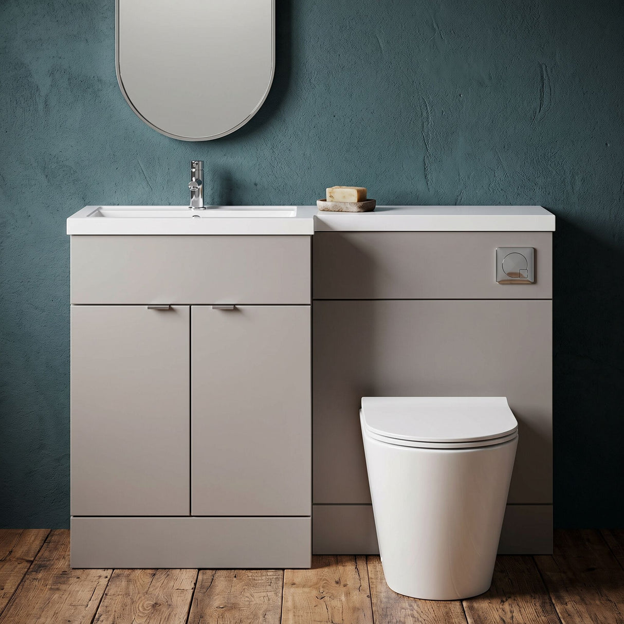 [BFDY3226] Alrewas Contemporary 2 Door Left-Hand Floor Standing Combination Unit with Basin, Pebble Grey, 1000mm - Silo