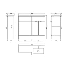 [BFDY3227] Alrewas Contemporary 2 Door Right-Hand Floor Standing Combination Unit with Basin, Pebble Grey, 1000mm - Technical Drawing