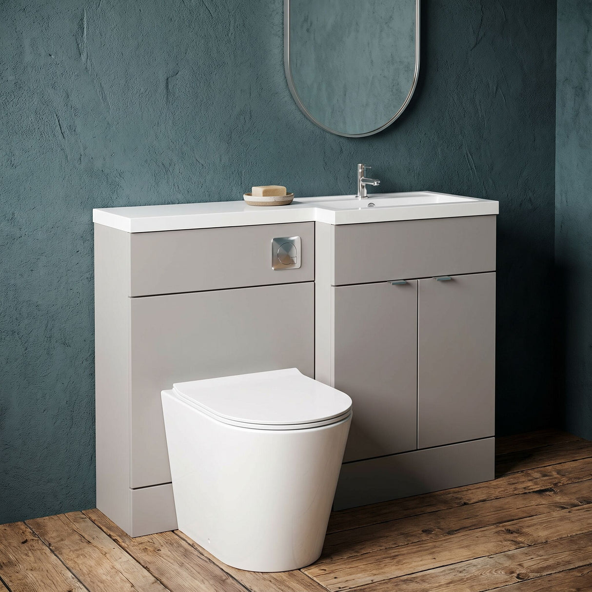 [BFDY3227] Alrewas Contemporary 2 Door Right-Hand Floor Standing Combination Unit with Basin, Pebble Grey, 1000mm - Lifestyle 1