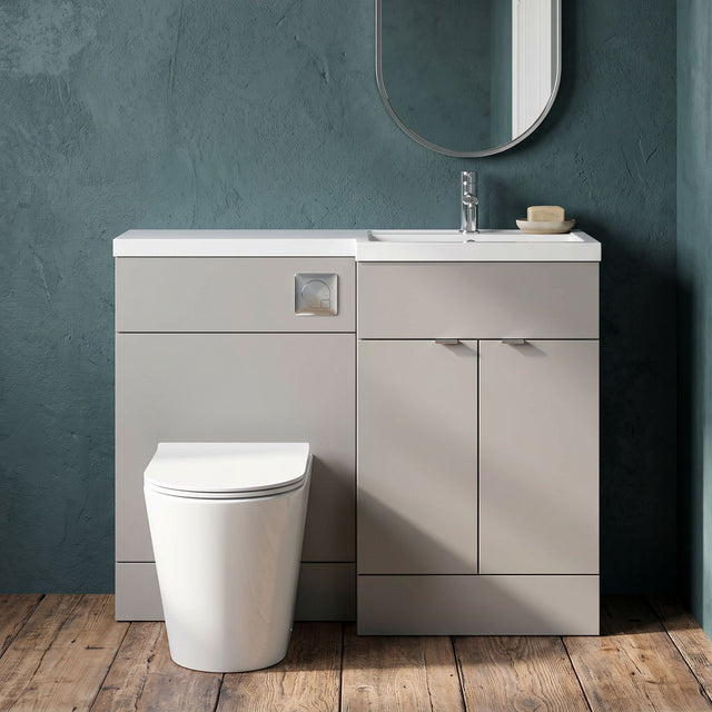 [BFDY3227] Alrewas Contemporary 2 Door Right-Hand Floor Standing Combination Unit with Basin, Pebble Grey, 1000mm - Silo