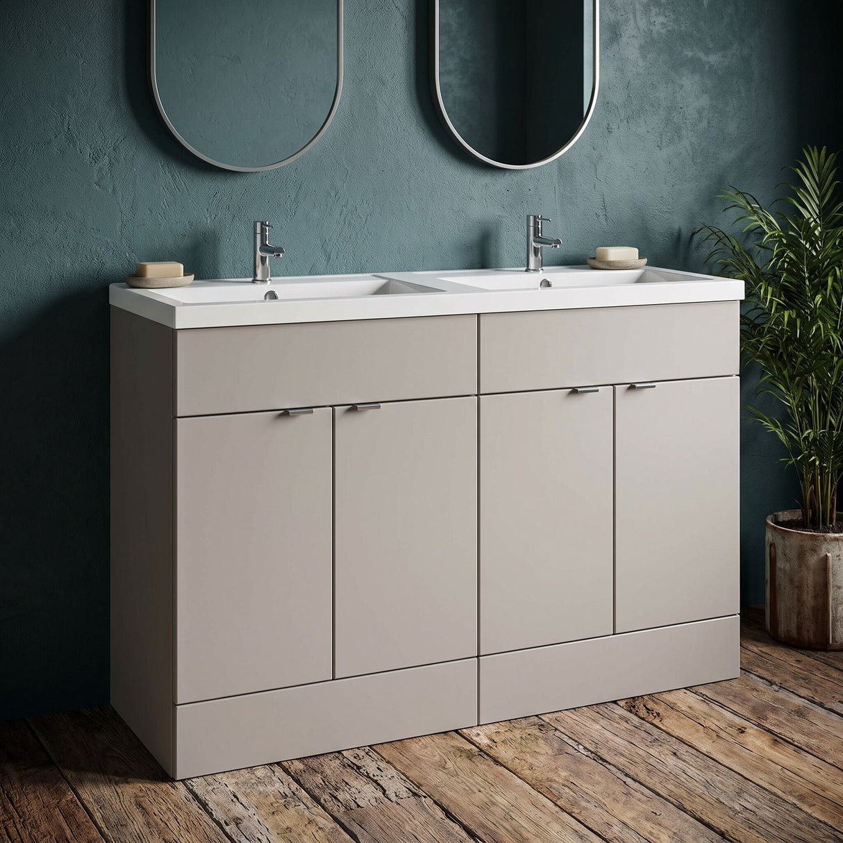 [BFDY3234] Alrewas Contemporary 4 Door Floor Standing Vanity Unit with Basin, Pebble Grey, 1200mm - Lifestyle 1