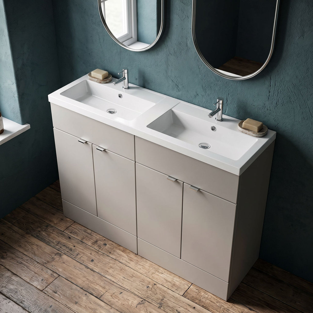 [BFDY3234] Alrewas Contemporary 4 Door Floor Standing Vanity Unit with Basin, Pebble Grey, 1200mm - Lifestyle 2