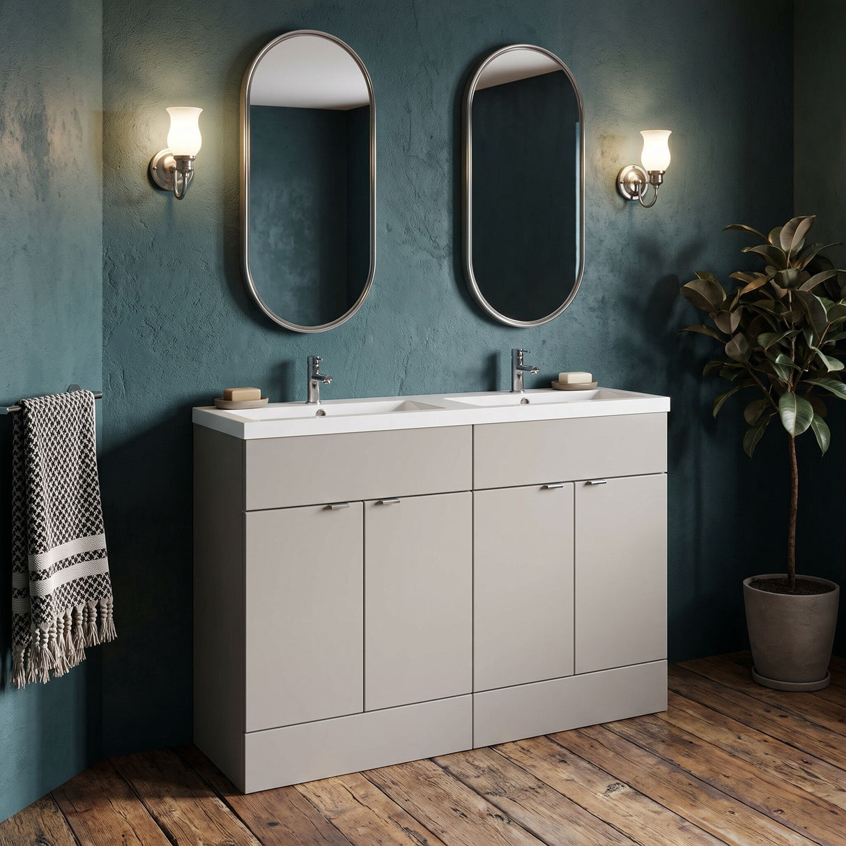 [BFDY3234] Alrewas Contemporary 4 Door Floor Standing Vanity Unit with Basin, Pebble Grey, 1200mm - Lifestyle 3