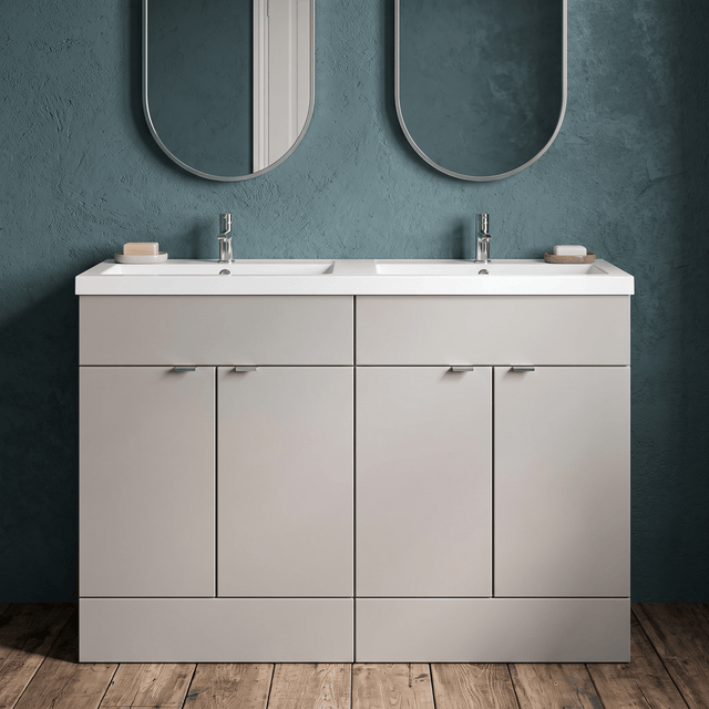 [BFDY3234] Alrewas Contemporary 4 Door Floor Standing Vanity Unit with Basin, Pebble Grey, 1200mm - Silo