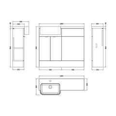 [BFDY3244] Alrewas Contemporary 2 Door Left-Hand Floor Standing Combination Unit with Basin, Pebble Grey, 1000mm - Technical Drawing