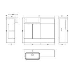 [BFDY3246] Alrewas Contemporary 2 Door Left-Hand Floor Standing Combination Unit with Basin, Pebble Grey, 1100mm - Technical Drawing