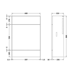 [BFDY3247] 600 WC Unit (255mm Deep) - Technical Drawing