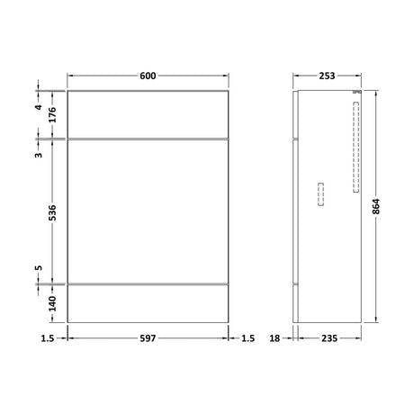 [BFDY3247] 600 WC Unit (255mm Deep) - Technical Drawing