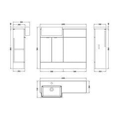 [BFDY3248] Alrewas Contemporary 2 Door Left-Hand Floor Standing Combination Unit with Basin, Pebble Grey, 1000mm - Technical Drawing
