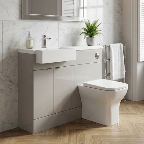 [BFDY3248] Alrewas Contemporary 2 Door Left-Hand Floor Standing Combination Unit with Basin, Pebble Grey, 1000mm - Silo